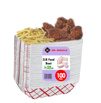 Mr Miracle Kraft Paper Food Tray. 5-Pound Size. Disposable, Recyclable and Fully Biodegradable. Made in USA