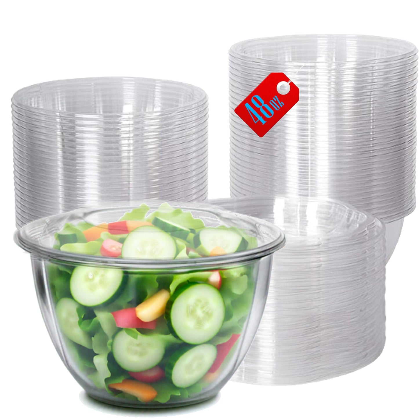 Clear Plastic Salad Bowls with Snap-On Lids(50 Pack)-Airtight Disposable Salad Containers for Lunch, Meal Prep & Parties- Ideal as Disposable Salad Bowls with Lids & Plastic Salad Bowl with Lid