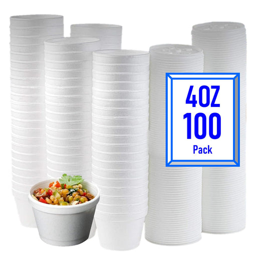 Mr. Miracle 4 Ounce Foam Bowl with Lid for Hot and Cold Foods. Pack of 100 Sets. Disposable Soup Container with Vented Lid. Great for Ice Cream, Yogurt, Soup, Takeout