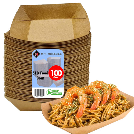 Mr Miracle Kraft Paper Food Tray. 5-Pound Size. Disposable, Recyclable and Fully Biodegradable. Made in USA