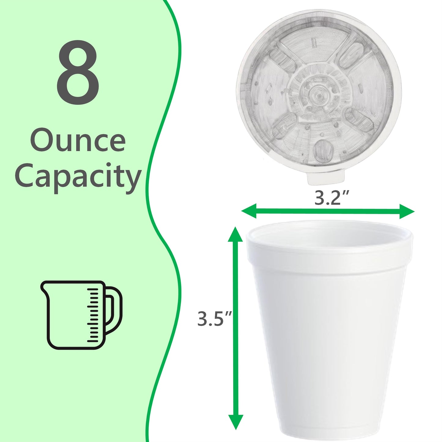 Foam Cups for Hot and Cold Drinks With Lids, USA-Made 50-Pack - Ideal Styrofoam Coffee Cups, Insulating To-Go Cups for Soda, Tea, Juice - Sturdy, Disposable and comparable to Industry standard