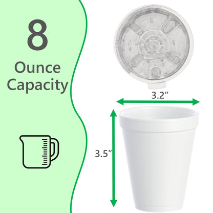 Foam Cups for Hot and Cold Drinks With Lids, USA-Made 50-Pack - Ideal Styrofoam Coffee Cups, Insulating To-Go Cups for Soda, Tea, Juice - Sturdy, Disposable and comparable to Industry standard