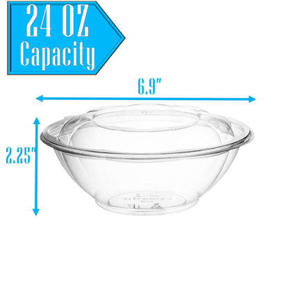 Clear Plastic Salad Bowls with Snap-On Lids(50 Pack)-Airtight Disposable Salad Containers for Lunch, Meal Prep & Parties- Ideal as Disposable Salad Bowls with Lids & Plastic Salad Bowl with Lid