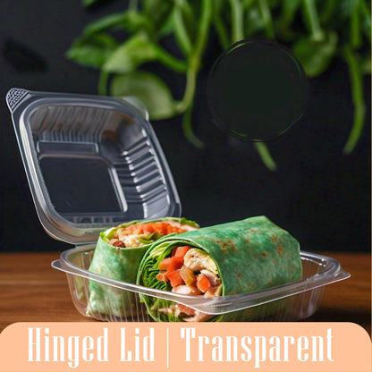 Mr Miracle Clamshell Containers - Clear Disposable Plastic To-Go, Leak-Resistant and Durable for Delivery like Uber Eats, Ideal for Cakes, Salads, Small Sandwich, Personalizable