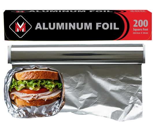 Heavy Duty Aluminum Foil Roll with Easy Tear Dispenser - 200 FT x 12 Inch Wide Tin Foil for Food Wrapping, BBQ, Grilling & Roasting - Non-Stick Aluminum Roll for Kitchen Use