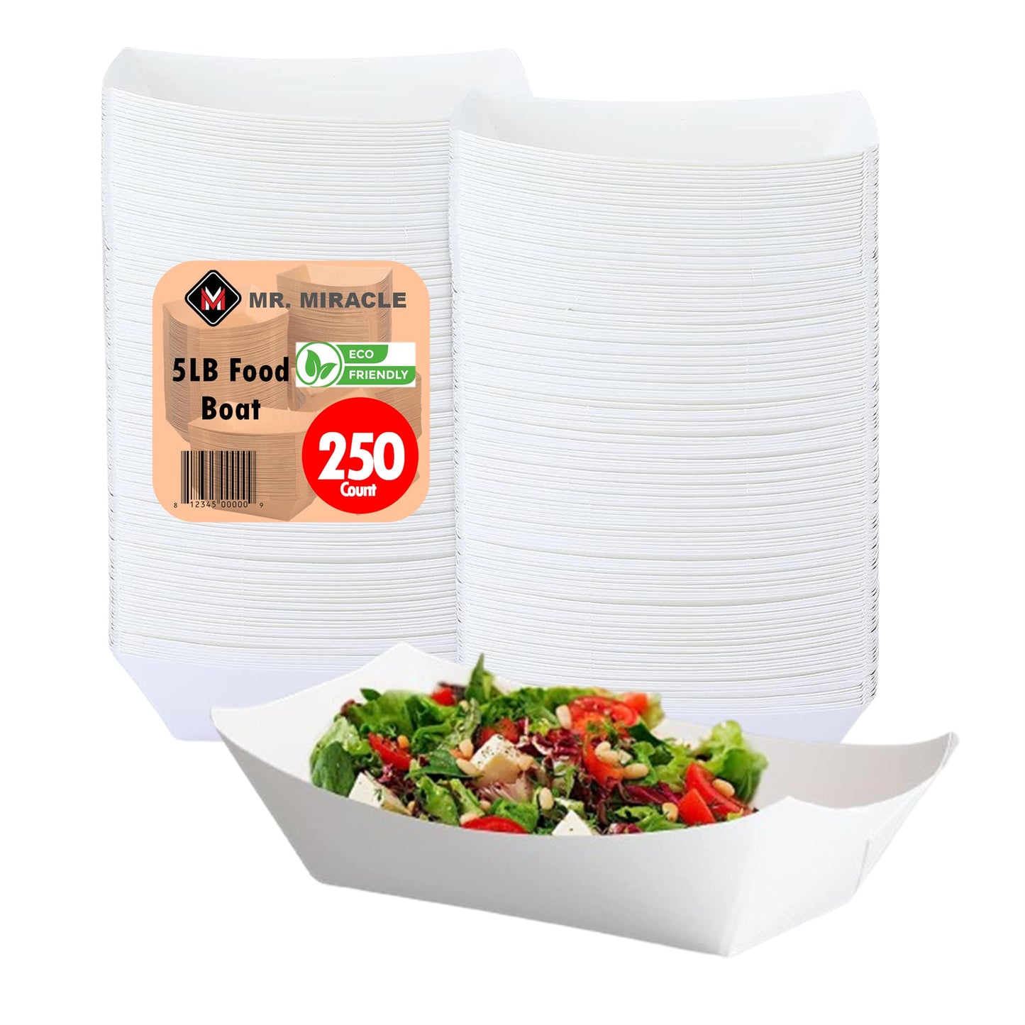 Mr Miracle Kraft Paper Food Tray. 5-Pound Size. Disposable, Recyclable and Fully Biodegradable. Made in USA