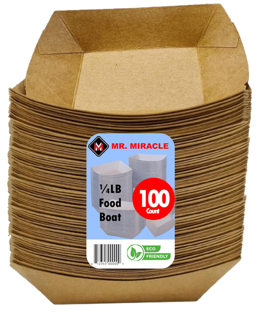Mr Miracle Kraft Paper Food Tray. 1/4 - Pound Size. Disposable, Recyclable and Fully Biodegradable. Made in USA