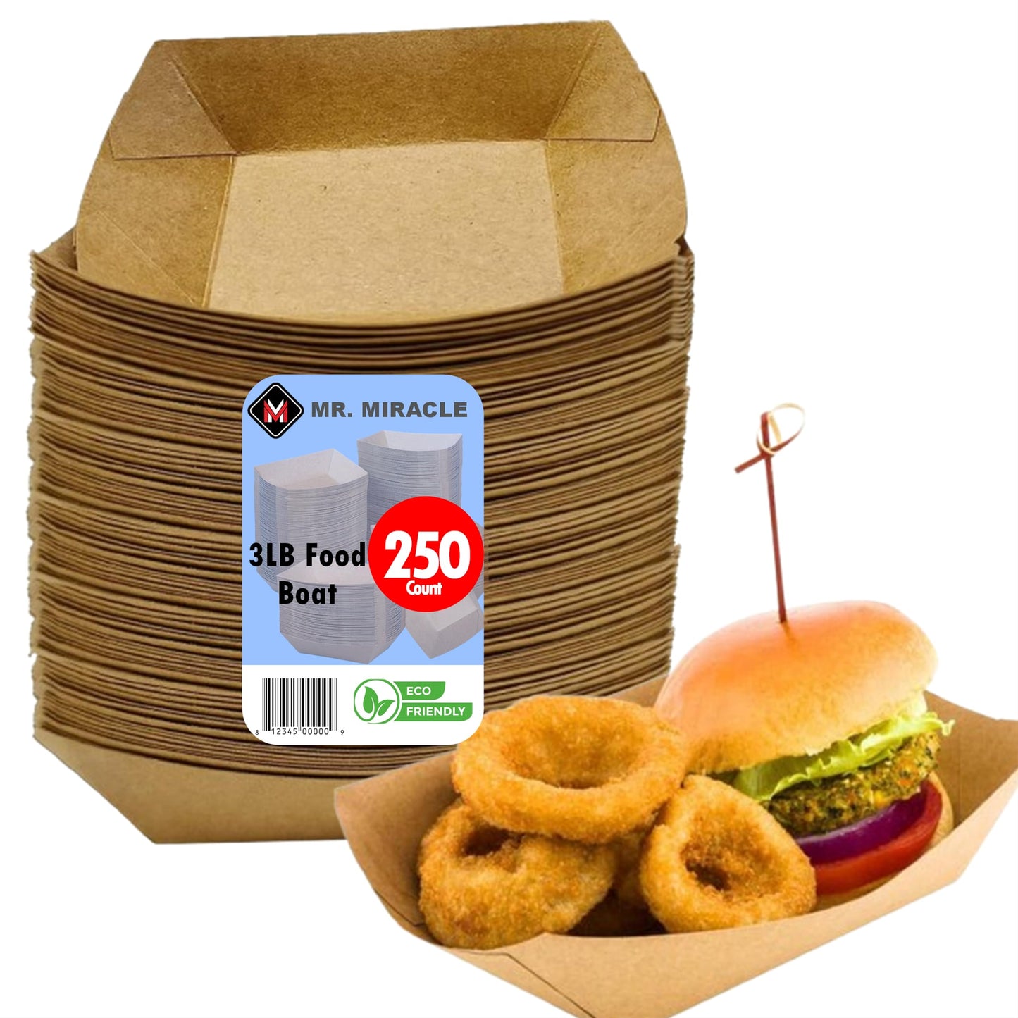 Kraft Paper Food Tray. 3 Pound Size. Disposable, Recyclable and Fully Biodegradable. Made in USA