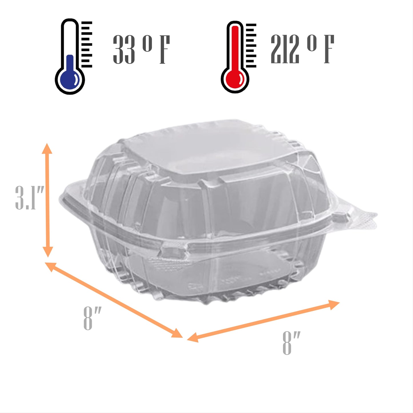 Mr Miracle Clamshell Containers - Clear Disposable Plastic To-Go, Leak-Resistant and Durable for Delivery like Uber Eats, Ideal for Cakes, Salads, Small Sandwich, Personalizable