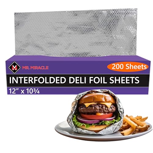 Box of Pre-Cut Aluminum Foil Sheets - Wide and Heat-Tolerant Deli Foil Sheets, 100% Aluminum, Ideal for Food Wrapping, Grilling & Freezing, Convenient Dispenser