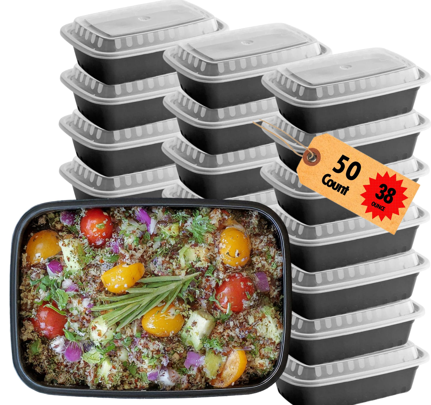 Mr Miracle Clear Plastic Takeout Containers - Durable and Sturdy Clamshell Food Boxes for To-Go and Storage Disposable Clam Shell Containers, Bulk Pack - Easy Open Hinge Design