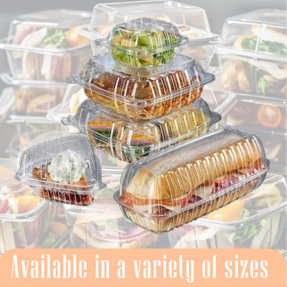 Mr Miracle Clamshell Containers - Clear Disposable Plastic To-Go, Leak-Resistant and Durable for Delivery like Uber Eats, Ideal for Cakes, Salads, Small Sandwich, Personalizable