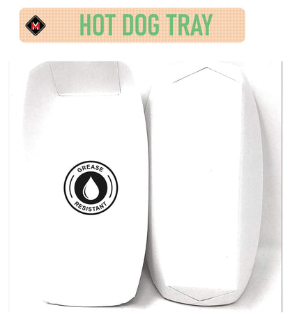 Mr Miracle 7 Inch Paper Hot Dog Tray in Red White Pattern. Disposable, Recyclable and Fully Biodegradable.