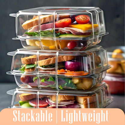 Mr Miracle Clamshell Containers - Clear Disposable Plastic To-Go, Leak-Resistant and Durable for Delivery like Uber Eats, Ideal for Cakes, Salads, Small Sandwich, Personalizable
