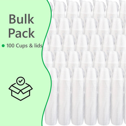 Foam Cups for Hot and Cold Drinks With Lids, USA-Made 50-Pack - Ideal Styrofoam Coffee Cups, Insulating To-Go Cups for Soda, Tea, Juice - Sturdy, Disposable and comparable to Industry standard