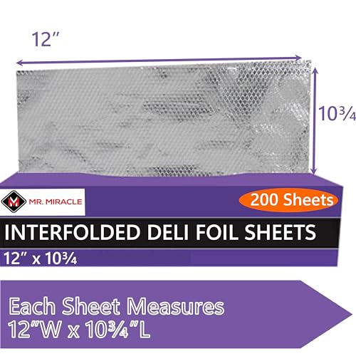 Box of Pre-Cut Aluminum Foil Sheets - Wide and Heat-Tolerant Deli Foil Sheets, 100% Aluminum, Ideal for Food Wrapping, Grilling & Freezing, Convenient Dispenser