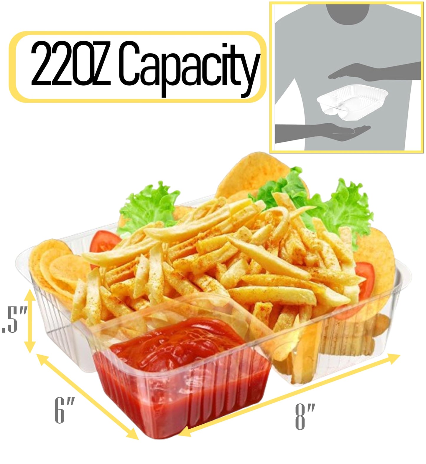 Mr Miracle Disposable Plastic Nacho Trays with 2 Compartments - 12oz Crystal Clear Nachos Trays for Cheese Dip, Concession Stands, Movie Nights & Sports Parties - Leak-Resistant & Freezer Safe…
