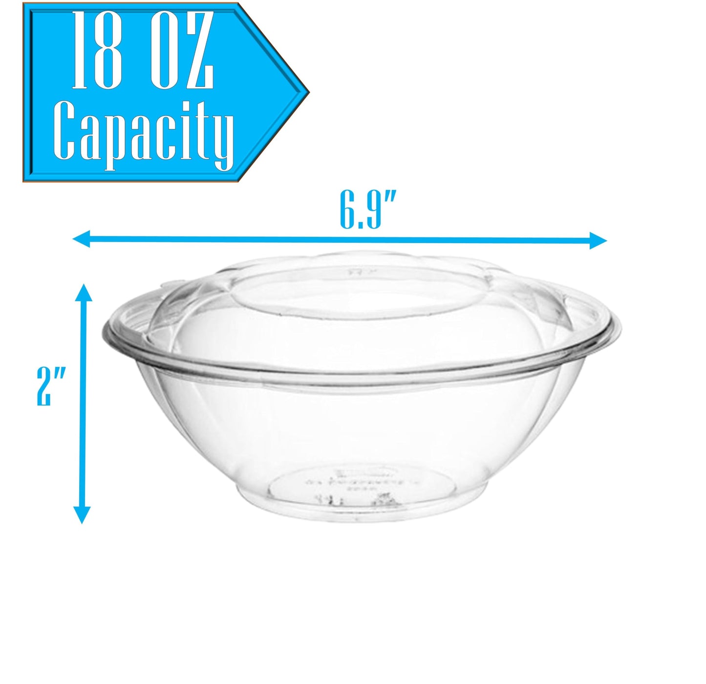 Clear Plastic Salad Bowls with Snap-On Lids(50 Pack)-Airtight Disposable Salad Containers for Lunch, Meal Prep & Parties- Ideal as Disposable Salad Bowls with Lids & Plastic Salad Bowl with Lid