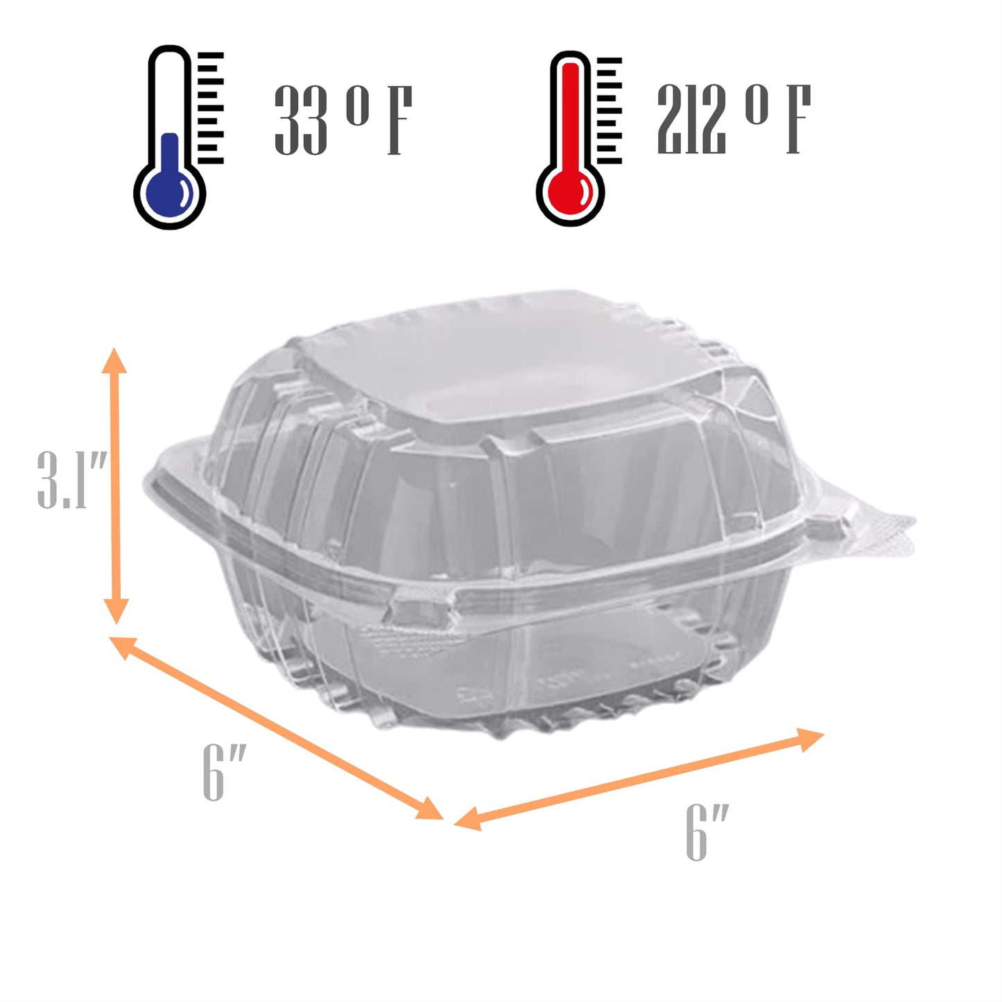 Mr Miracle Clamshell Containers - Clear Disposable Plastic To-Go, Leak-Resistant and Durable for Delivery like Uber Eats, Ideal for Cakes, Salads, Small Sandwich, Personalizable
