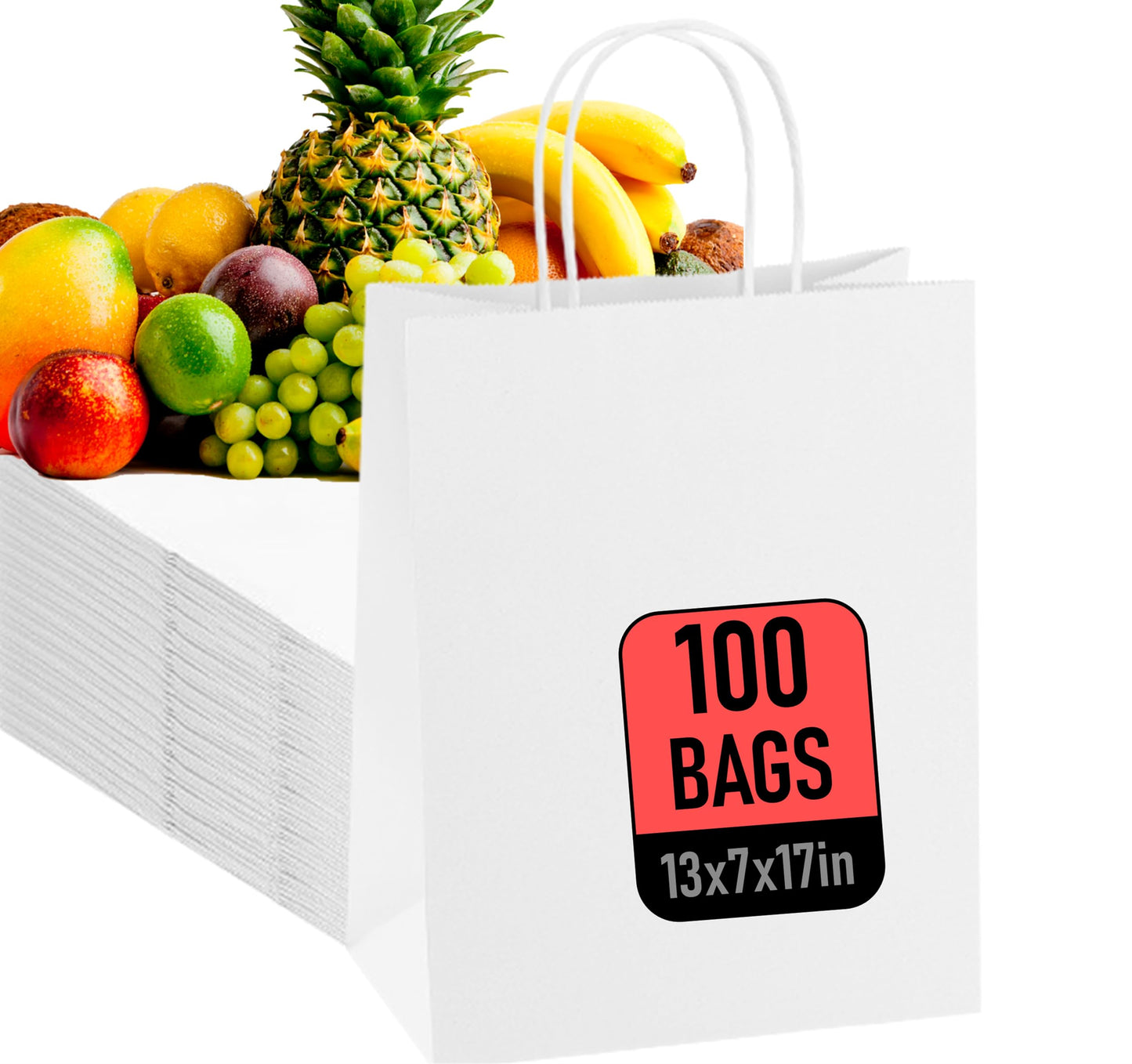 Large Paper Bags With Handles - 17X13X7 Premium Quality Shopping & Grocery Bags - Multi-Pack, 100% Recyclable - Ideal for Merchandise, Retail & Large Gift Bags