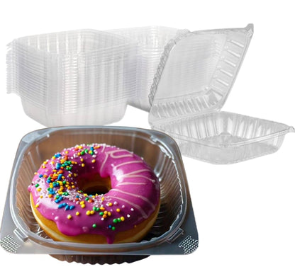 Mr Miracle Clamshell Containers - Clear Disposable Plastic To-Go, Leak-Resistant and Durable for Delivery like Uber Eats, Ideal for Cakes, Salads, Small Sandwich, Personalizable