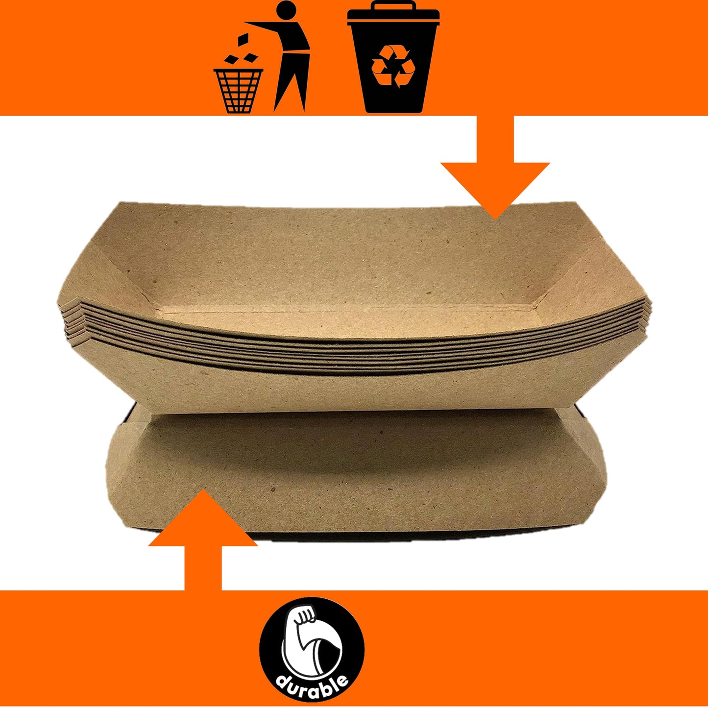 Mr Miracle Kraft Paper Food Tray. 5-Pound Size. Disposable, Recyclable and Fully Biodegradable. Made in USA