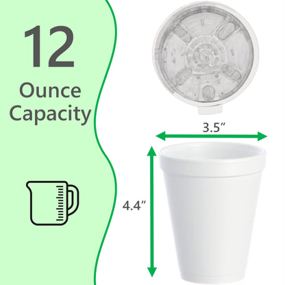 Foam Cups for Hot and Cold Drinks With Lids, USA-Made 50-Pack - Ideal Styrofoam Coffee Cups, Insulating To-Go Cups for Soda, Tea, Juice - Sturdy, Disposable and comparable to Industry standard