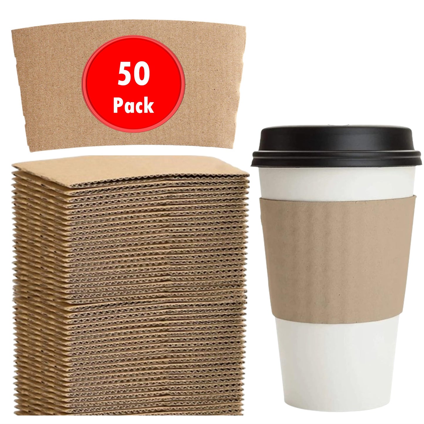 Mr Miracle Disposable Brown Coffee Sleeves - Eco-Friendly Kraft Jacket Beverage Sleeves for Paper Cups, Fits 10-20oz - Bulk Coffee Sleeves Multi Pack for Cafés & Shops