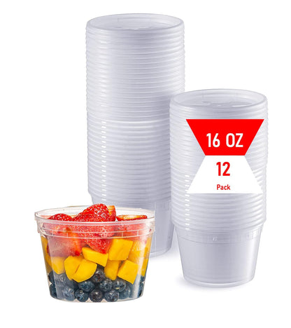 Mr. Miracle 16 Oz Food and Multi-Purpose Plastic Deli Containers with Matching Lids. Sealable. Non-Leaking. Microwavable, Freezer and Dishwasher Safe
