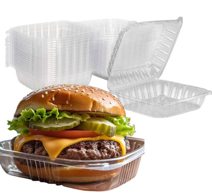 Mr Miracle Clamshell Containers - Clear Disposable Plastic To-Go, Leak-Resistant and Durable for Delivery like Uber Eats, Ideal for Cakes, Salads, Small Sandwich, Personalizable