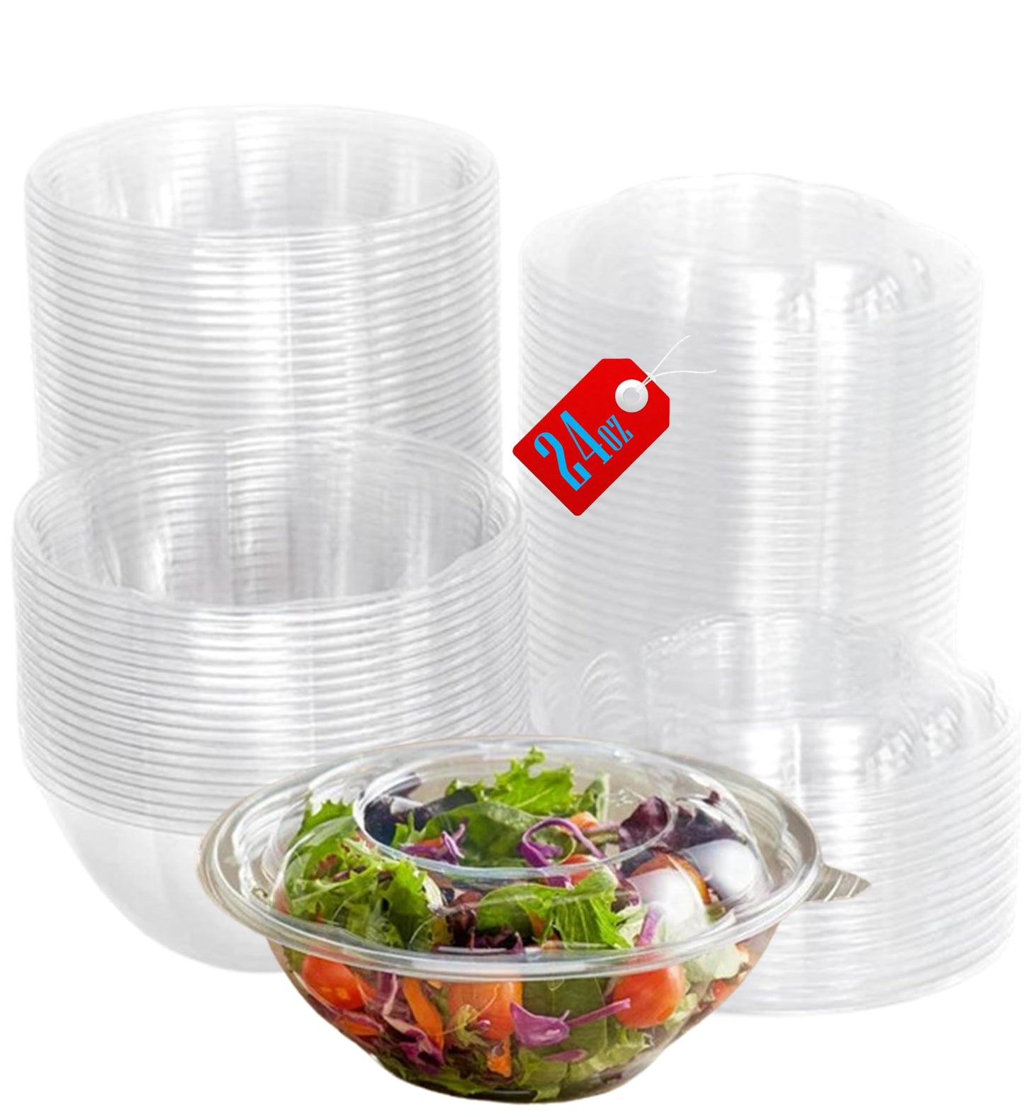 Clear Plastic Salad Bowls with Snap-On Lids(50 Pack)-Airtight Disposable Salad Containers for Lunch, Meal Prep & Parties- Ideal as Disposable Salad Bowls with Lids & Plastic Salad Bowl with Lid