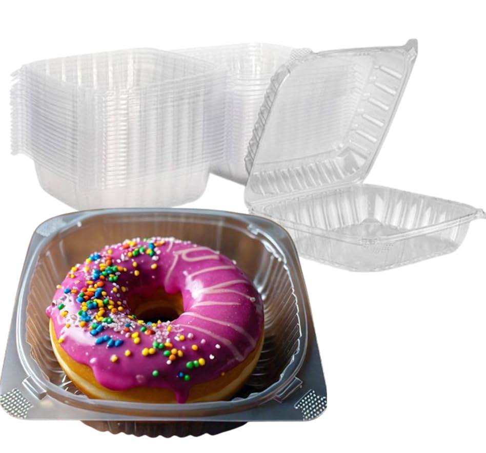 Mr Miracle Clamshell Containers - Clear Disposable Plastic To-Go, Leak-Resistant and Durable for Delivery like Uber Eats, Ideal for Cakes, Salads, Small Sandwich, Personalizable