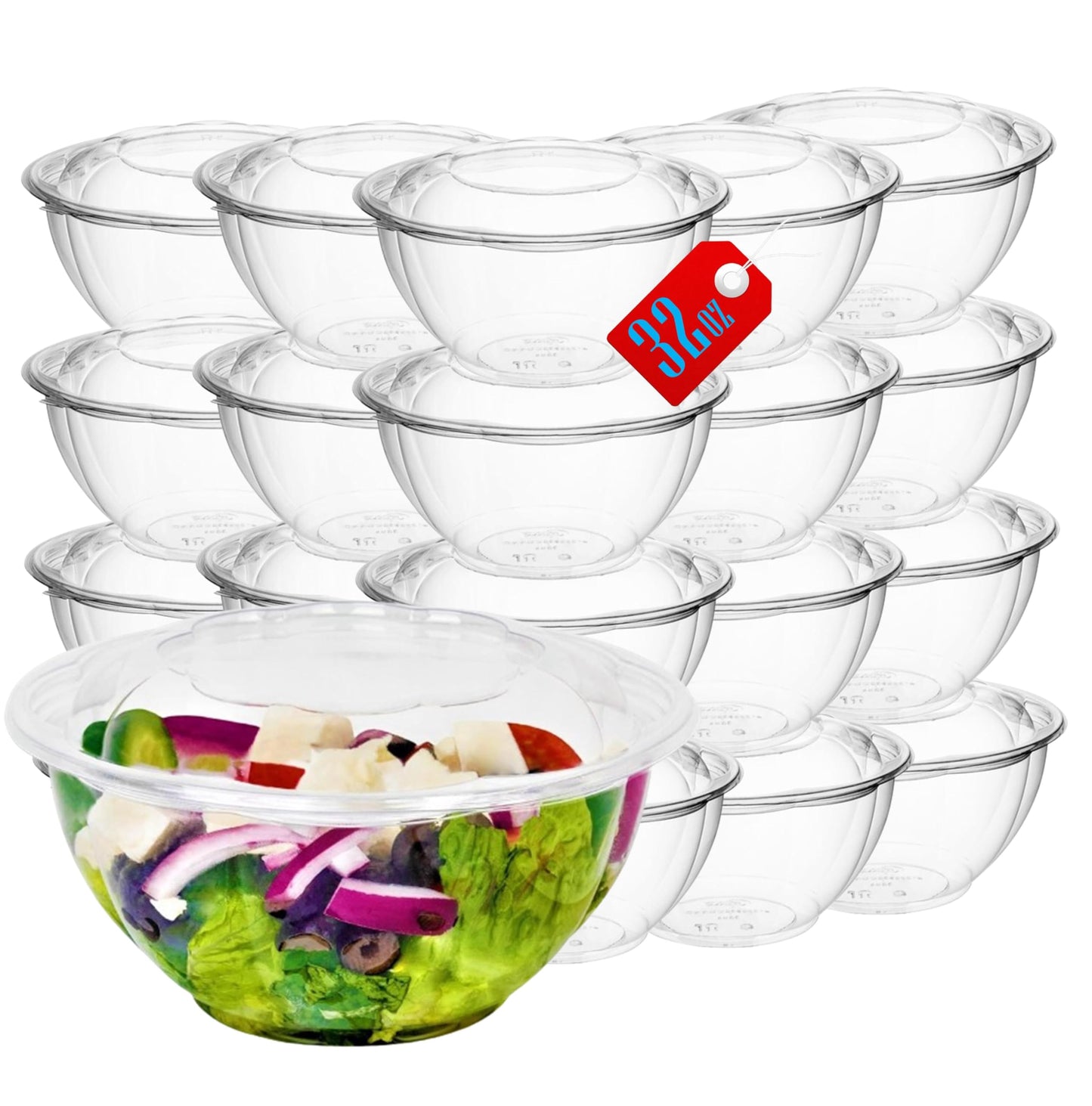 Clear Plastic Salad Bowls with Snap-On Lids(50 Pack)-Airtight Disposable Salad Containers for Lunch, Meal Prep & Parties- Ideal as Disposable Salad Bowls with Lids & Plastic Salad Bowl with Lid