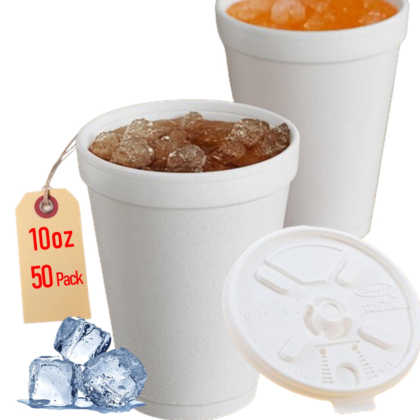 Foam Cups for Hot and Cold Drinks With Lids, USA-Made 50-Pack - Ideal Styrofoam Coffee Cups, Insulating To-Go Cups for Soda, Tea, Juice - Sturdy, Disposable and comparable to Industry standard