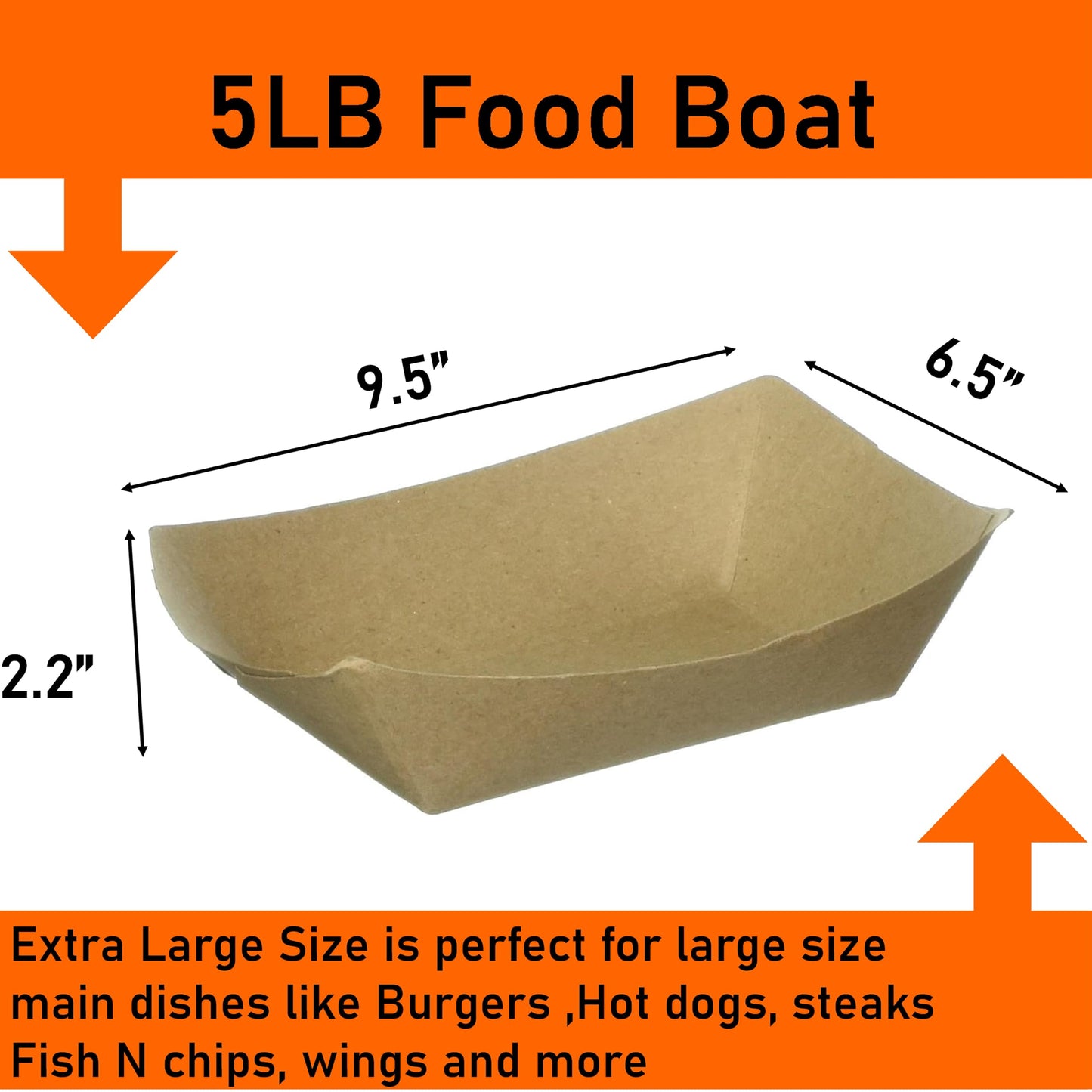 Mr Miracle Kraft Paper Food Tray. 5-Pound Size. Disposable, Recyclable and Fully Biodegradable. Made in USA