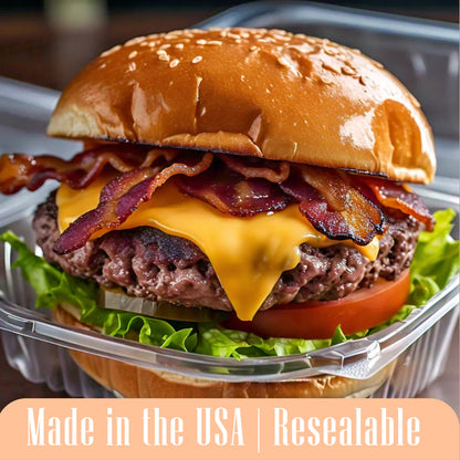 Mr Miracle Clamshell Containers - Clear Disposable Plastic To-Go, Leak-Resistant and Durable for Delivery like Uber Eats, Ideal for Cakes, Salads, Small Sandwich, Personalizable