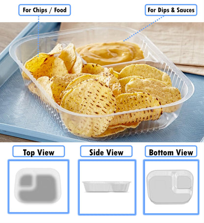 Mr Miracle Disposable Plastic Nacho Trays with 2 Compartments - 12oz Crystal Clear Nachos Trays for Cheese Dip, Concession Stands, Movie Nights & Sports Parties - Leak-Resistant & Freezer Safe…