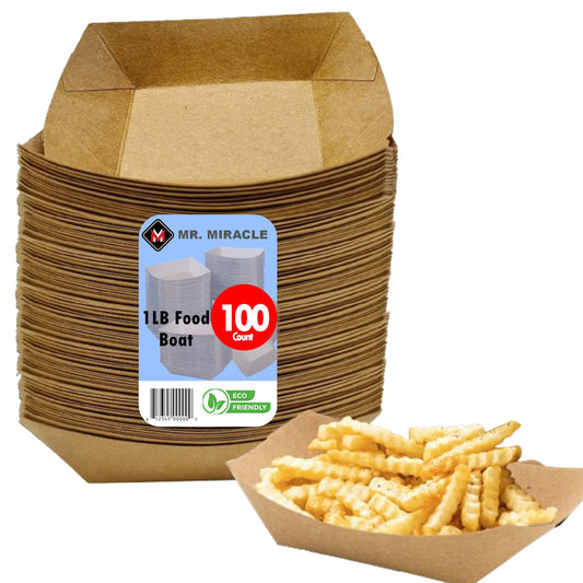 Mr Miracle White and Red Paper Food Tray. 1-Pound Size. Disposable, Recyclable and Fully Biodegradable. Made in USA