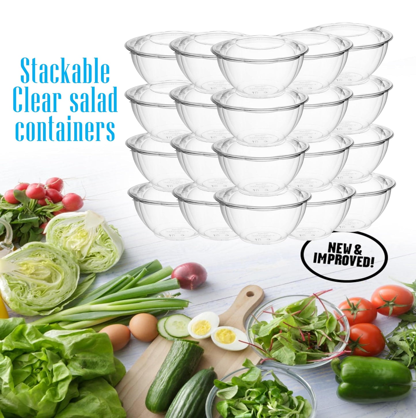 Clear Plastic Salad Bowls with Snap-On Lids(50 Pack)-Airtight Disposable Salad Containers for Lunch, Meal Prep & Parties- Ideal as Disposable Salad Bowls with Lids & Plastic Salad Bowl with Lid