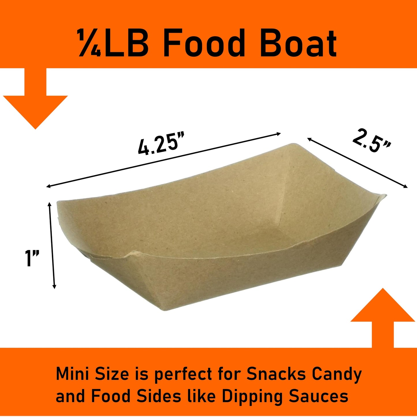 Mr Miracle Kraft Paper Food Tray. 1/4 - Pound Size. Disposable, Recyclable and Fully Biodegradable. Made in USA