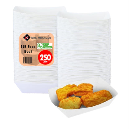 Mr Miracle White and Red Paper Food Tray. 1-Pound Size. Disposable, Recyclable and Fully Biodegradable. Made in USA