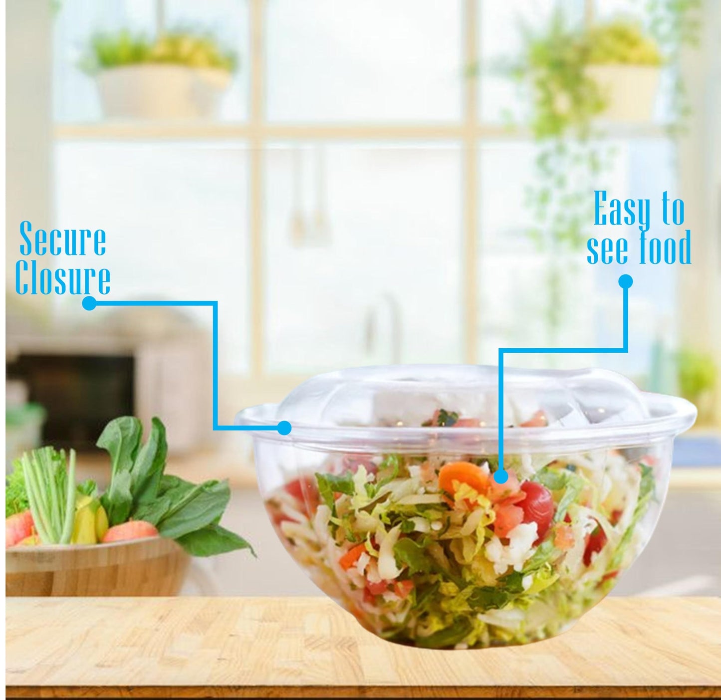 Clear Plastic Salad Bowls with Snap-On Lids(50 Pack)-Airtight Disposable Salad Containers for Lunch, Meal Prep & Parties- Ideal as Disposable Salad Bowls with Lids & Plastic Salad Bowl with Lid