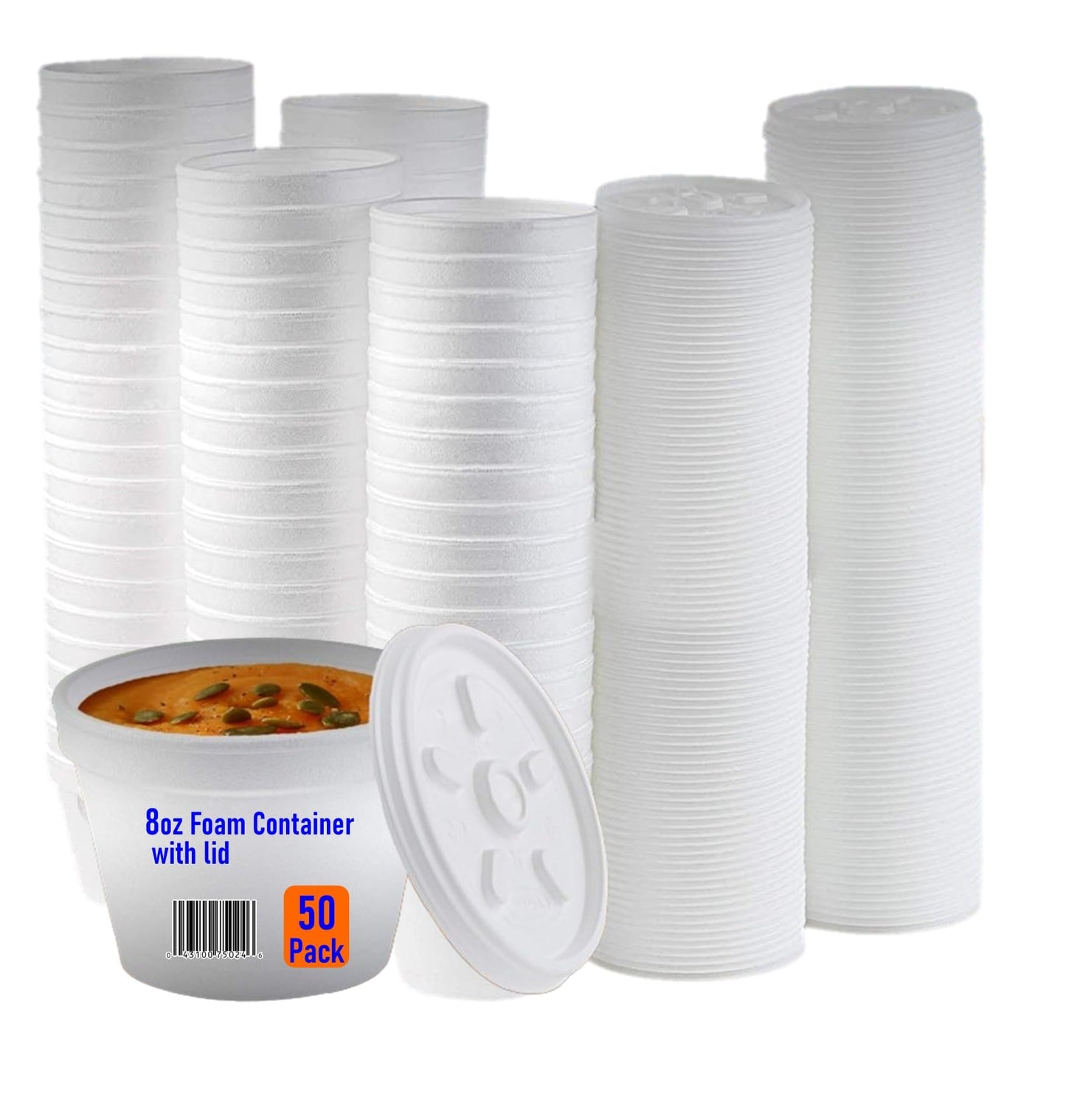 Mr Miracle 8 Ounce Foam Cup with Vented Lid in White. Hot and Cold Foods. For Ice Cream, Yogurt, Soup, Takeout, Carryout. Model MM-8SJ20/20JL