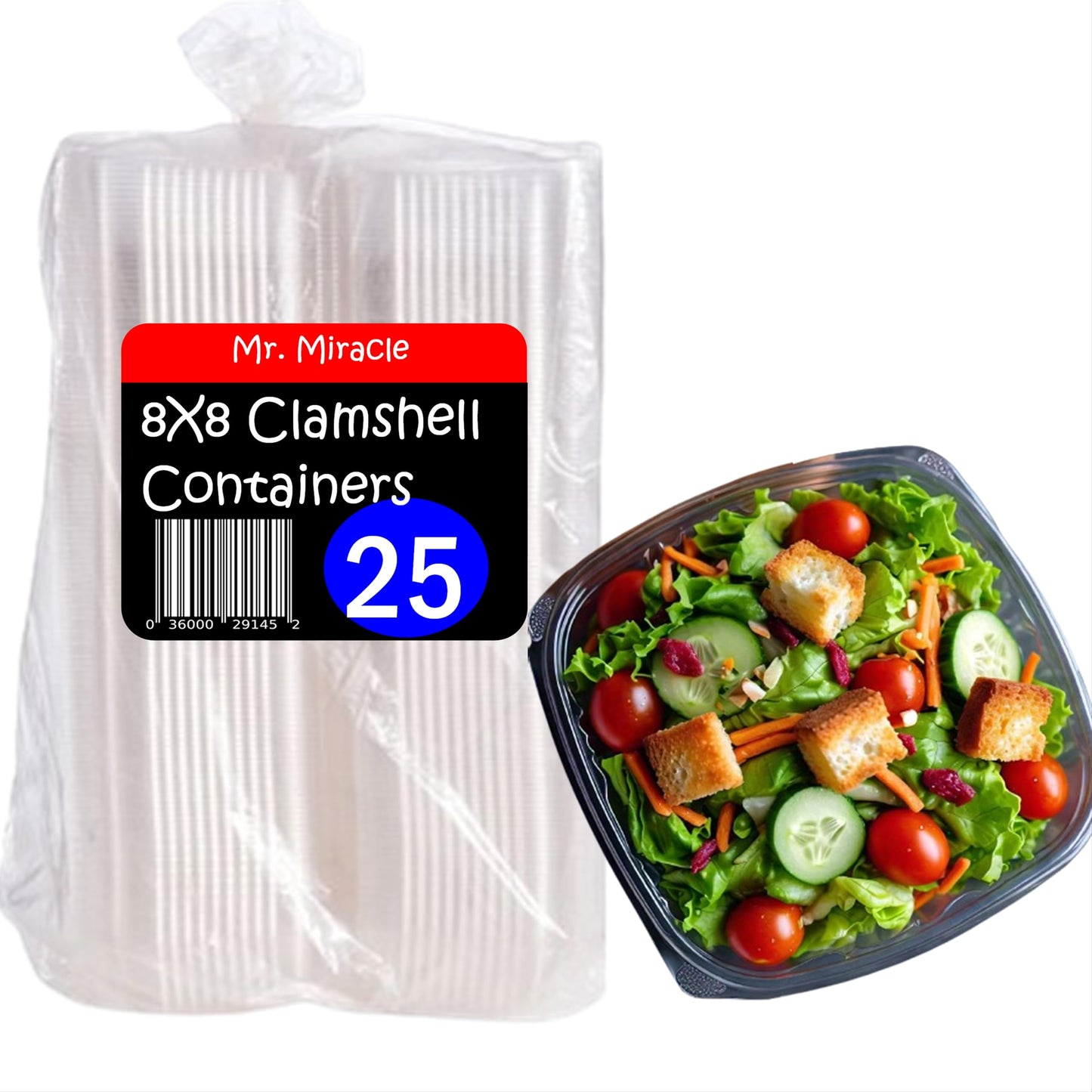 Mr Miracle Clamshell Containers - Clear Disposable Plastic To-Go, Leak-Resistant and Durable for Delivery like Uber Eats, Ideal for Cakes, Salads, Small Sandwich, Personalizable
