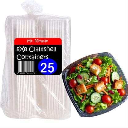 Mr Miracle Clamshell Containers - Clear Disposable Plastic To-Go, Leak-Resistant and Durable for Delivery like Uber Eats, Ideal for Cakes, Salads, Small Sandwich, Personalizable