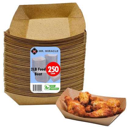 Mr Miracle Kraft Paper Food Tray. 2 Pound Size. Disposable, Recyclable and Fully Biodegradable. Made in USA