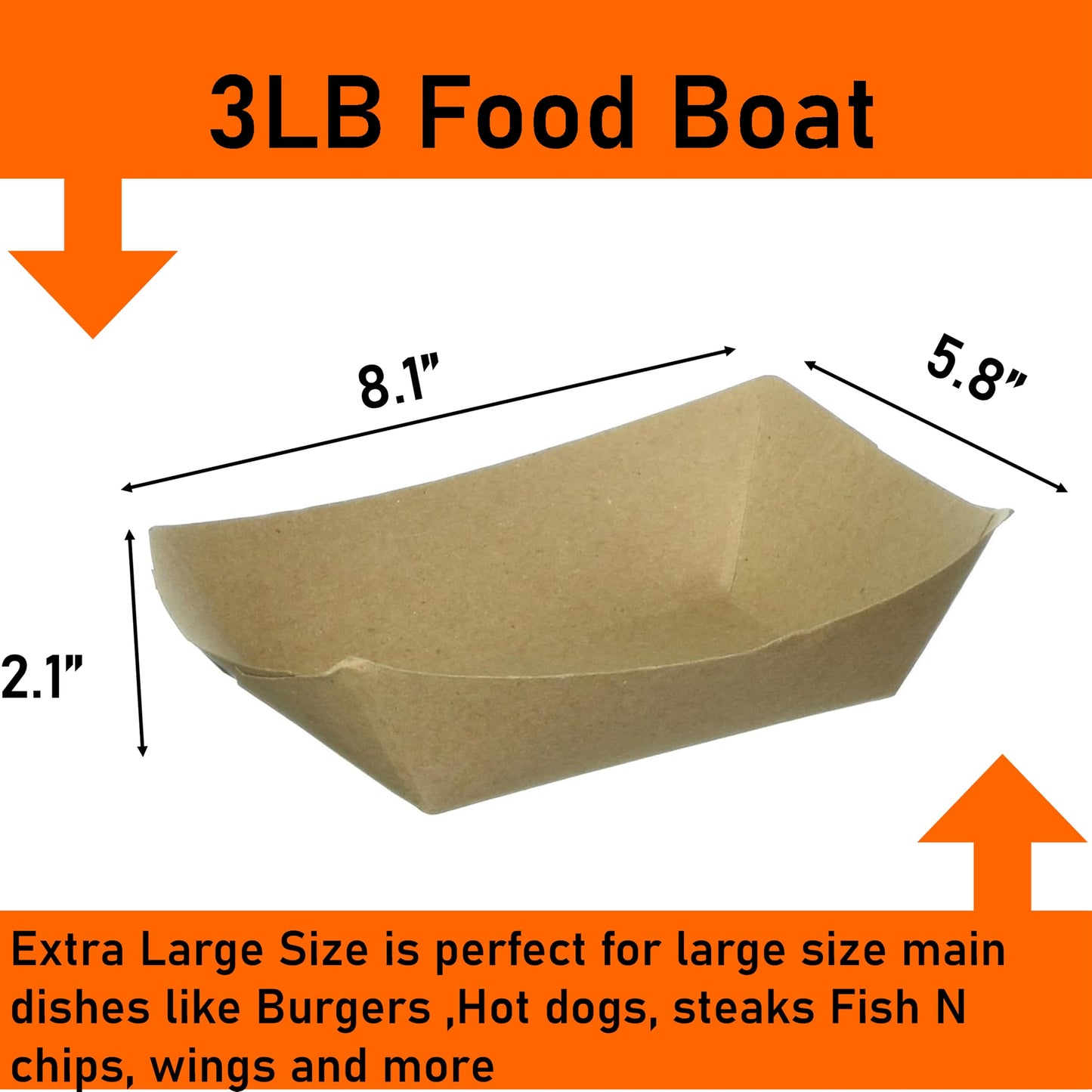 Kraft Paper Food Tray. 3 Pound Size. Disposable, Recyclable and Fully Biodegradable. Made in USA
