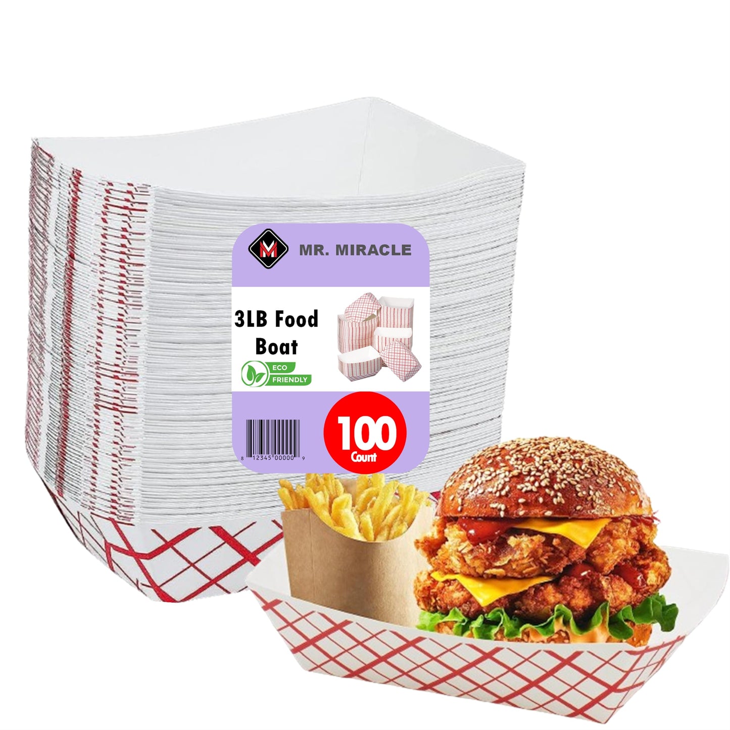 Kraft Paper Food Tray. 3 Pound Size. Disposable, Recyclable and Fully Biodegradable. Made in USA
