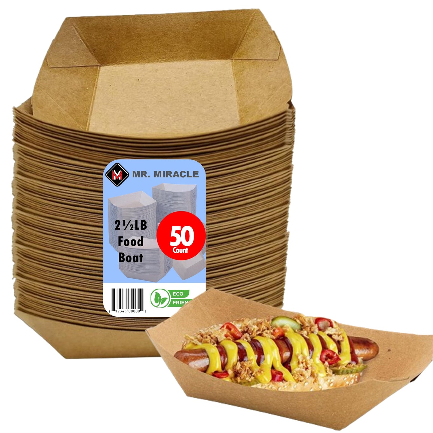 Mr. Miracle White and Red Paper Food Tray. 2.5-Pound Size
