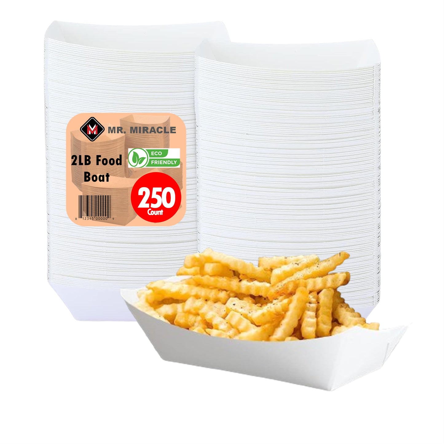 Mr Miracle Kraft Paper Food Tray. 2 Pound Size. Disposable, Recyclable and Fully Biodegradable. Made in USA